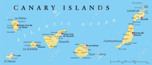 CANARIE-spedizioni-roma-italia-canary-islands-political-map-with-lanzarote-fuerteventura-gran-canaria-tenerife-la-gomera-la-palma-a